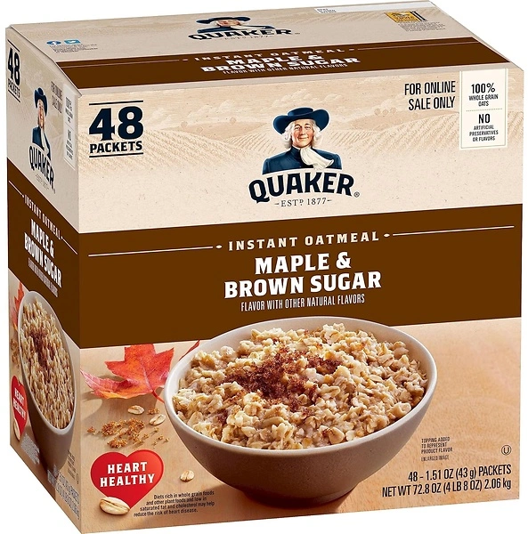 Quaker Instant Oatmeal, Maple & Brown Sugar, Individual Packets, 48 Count
