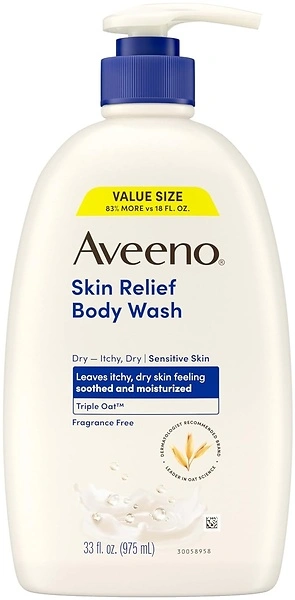 Aveeno Skin Relief Body Wash, Triple Oat Formula, Fragrance Free, 33 FL OZ