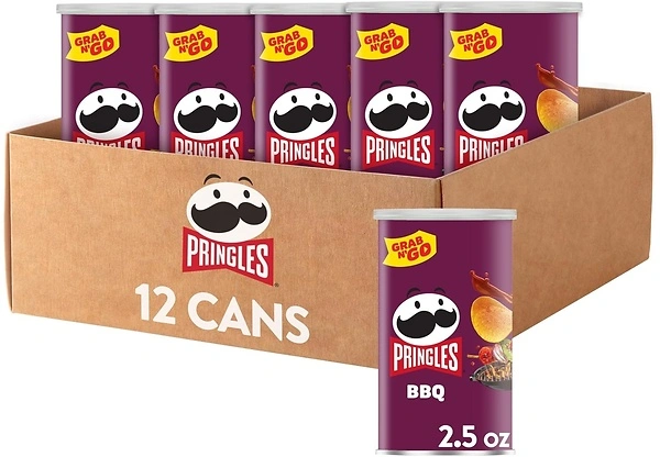 Pringles Potato Crisps Chips, BBQ Flavor, Lunch Snacks, 12 Cans