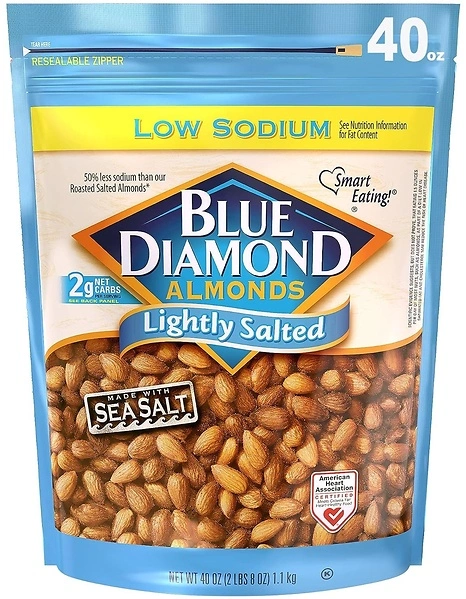 Blue Diamond Almonds Low Sodium Lightly Salted Snack Nuts, 40 Oz Resealable Bag