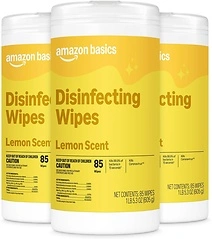 Amazon Basics Disinfecting Wipes, Lemon Scent, 255 Count (3 Packs of 85)
