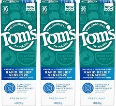 Tom's of Maine Rapid Relief Sensitive Toothpaste, Fresh Mint, 4 oz, 3-Pack