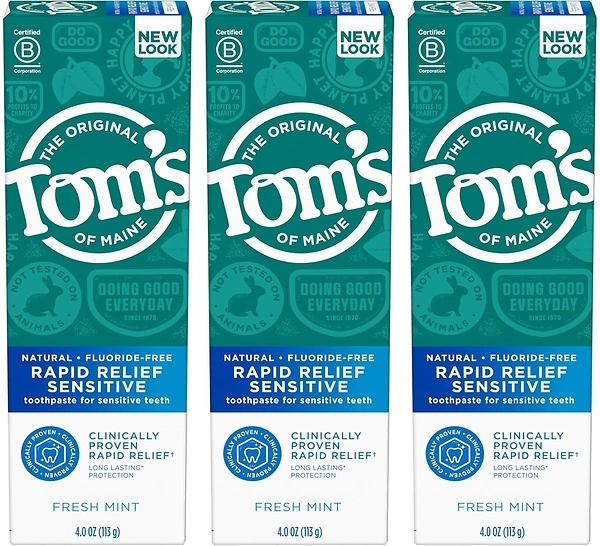 Tom's of Maine Rapid Relief Sensitive Toothpaste, Fresh Mint, 4 oz, 3-Pack