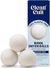 Cleancult Wool Dryer Balls, 100% New Zealand Wool, Biodegradable, 3 Count