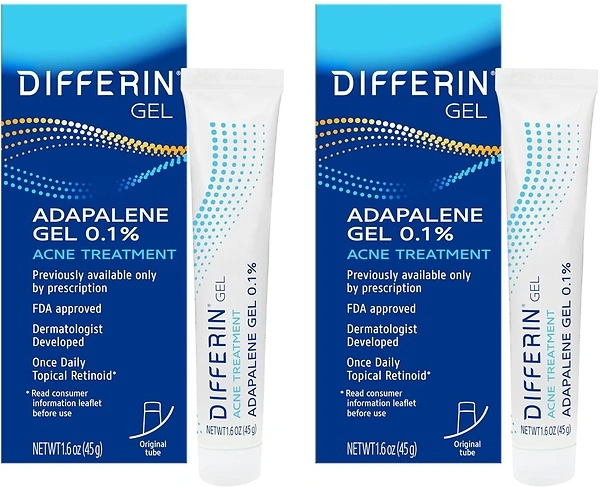 Differin Acne Treatment Gel, 0.1% Adapalene, 15g Tube, 2 Pack