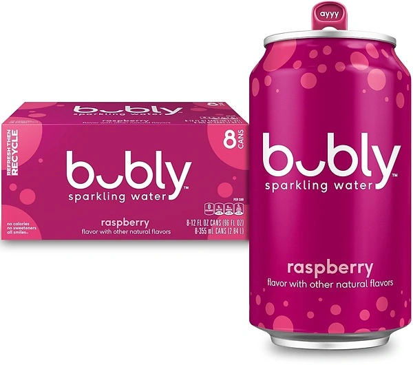 bubly Sparkling Water, Raspberry, Zero Sugar & Zero Calories, 8 Cans