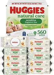 Huggies Natural Care Sensitive Baby Wipes, Unscented, 10 Flip-Top Packs (560 Wipes)