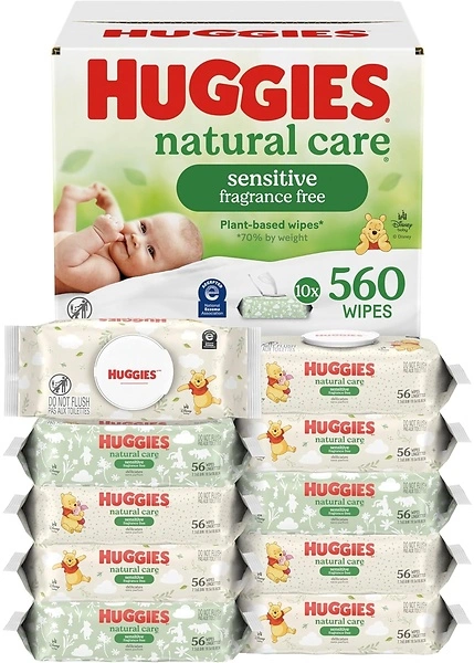 Huggies Natural Care Sensitive Baby Wipes, Unscented, 10 Flip-Top Packs (560 Wipes)