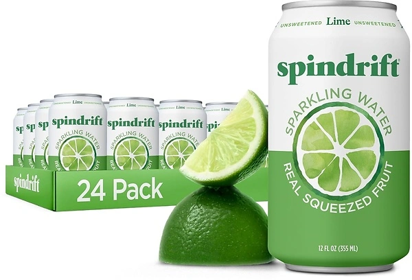 Spindrift Sparkling Water, Lime Flavored, 12 Fl Oz Cans, Pack of 24