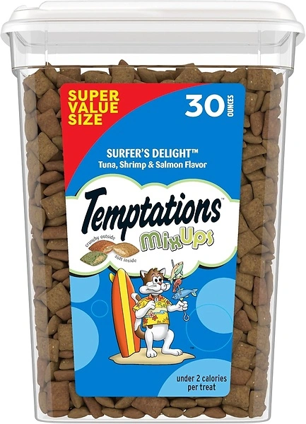 Temptations MixUps Surfer's Delight Flavor Crunchy and Soft Cat Treats, 30 oz. Tub