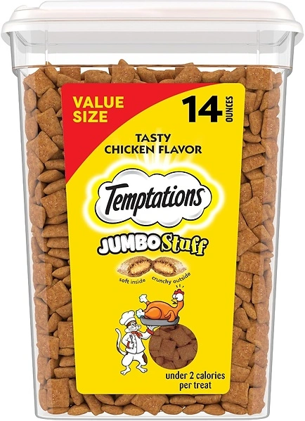 TEMPTATIONS Jumbo Stuff Cat Treats, Tasty Chicken Flavor, 14 oz. Tub