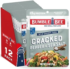 Bumble Bee Seasoned Tuna, Cracked Pepper & Sea Salt, 2.5 oz Pouches, 12 Pack