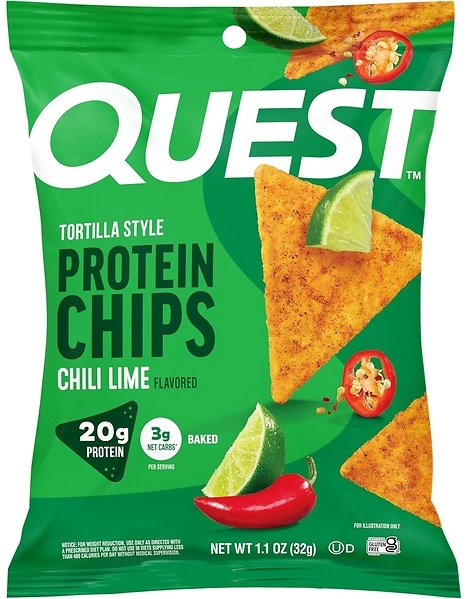 Quest Nutrition Chili Lime Tortilla Style Protein Chips, 20g Protein, 12 Pack