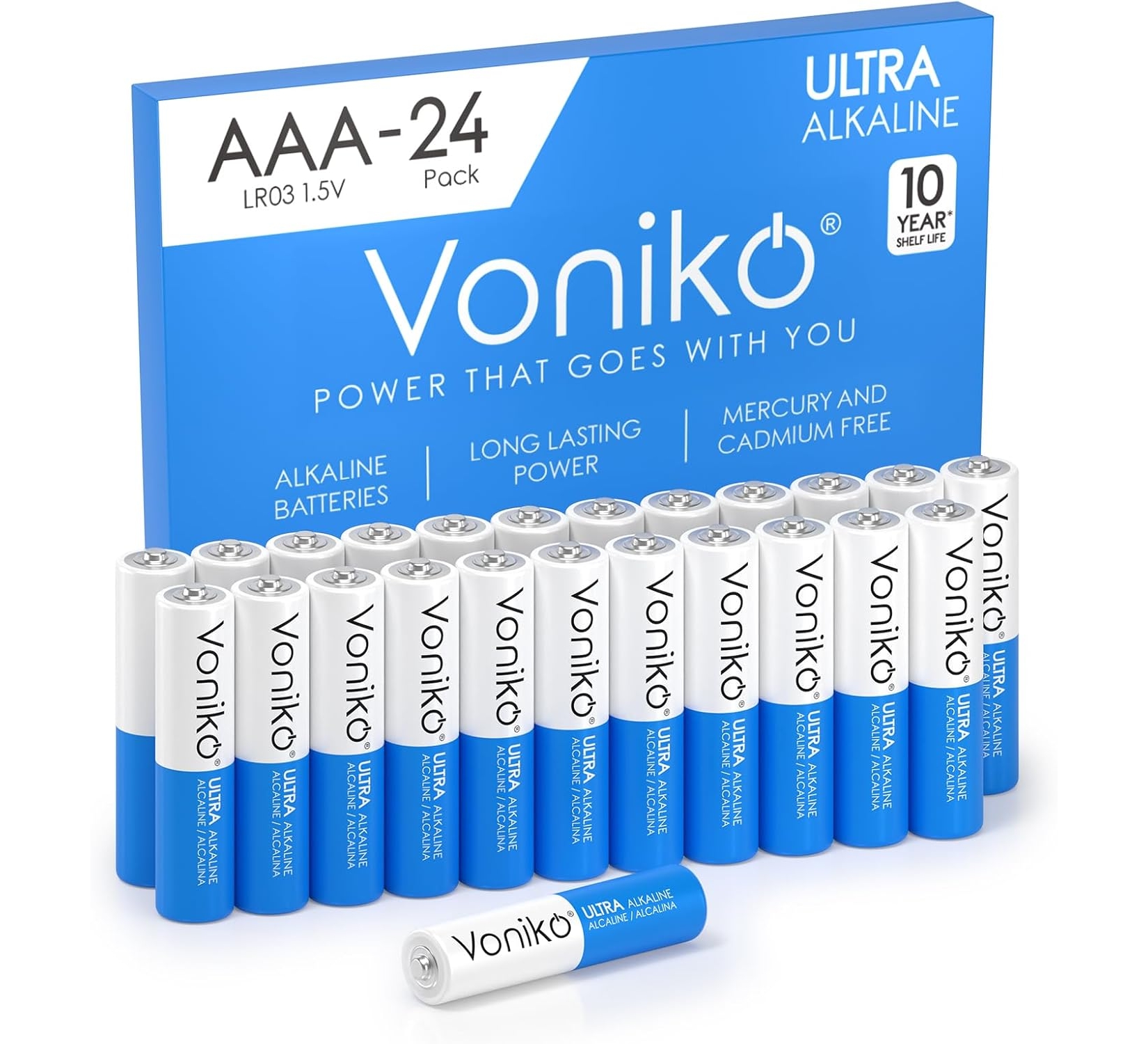 Voniko Premium AAA Batteries, 24 Pack, Alkaline Ultra Long-Lasting 1.5v