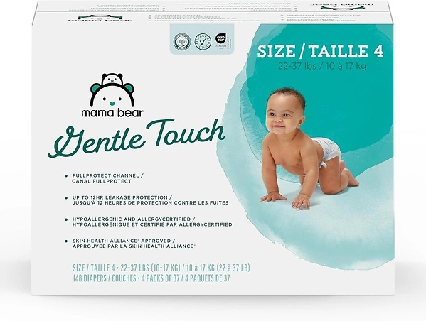 Mama Bear Gentle Touch Diapers, Hypoallergenic, Size 4, 148 Count (4 Packs)