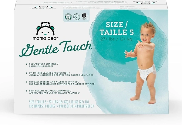 Mama Bear Gentle Touch Diapers, Hypoallergenic, Size 5, 132 Count (4 packs of 33)