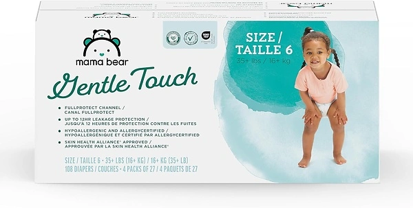 Amazon Brand - Mama Bear Gentle Touch Diapers, Hypoallergenic, Size 6, 108 Count