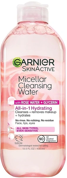 Garnier Micellar Water with Rose Water & Glycerin, Hydrating Cleanser, 13.5 Fl Oz