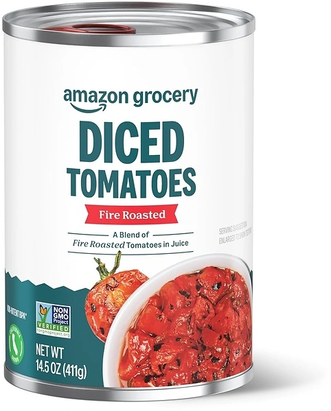 Amazon Fresh Fire Roasted Diced Canned Tomatoes, 14.5 Oz