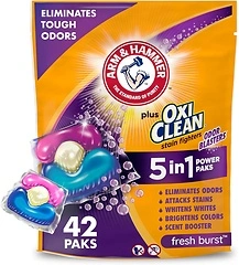 ARM & HAMMER Plus OxiClean Laundry Detergent, Fresh Burst Power Paks, 42 Count