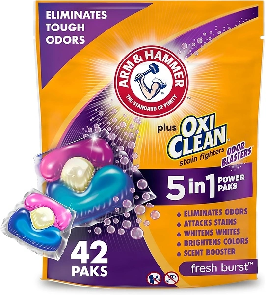 ARM & HAMMER Plus OxiClean Laundry Detergent, Fresh Burst Power Paks, 42 Count