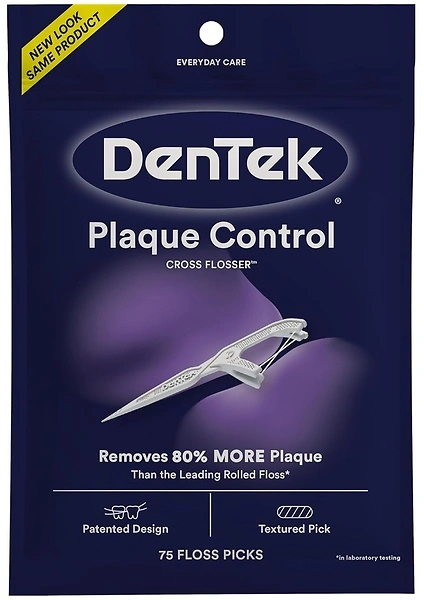 DenTek Cross Flosser Plaque Control Floss Picks, X-Shaped Floss, 75 count