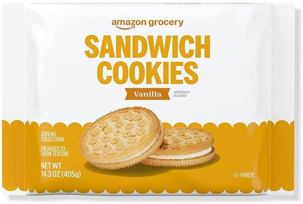 Amazon Grocery Vanilla Sandwich Cookies, 14.3 Oz