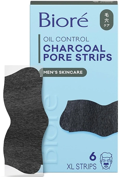 Biore Men's Charcoal Deep Cleansing Pore Strips, Blackhead Remover, 6 Count