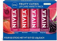 NIVEA Lip Care Variety Pack, Fruity Tinted Lip Balm, 0.17 Oz, 4-Pack