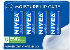 NIVEA Moisture Lip Balm Stick, Shea Butter, Jojoba, Avocado Oil, 0.17 Oz, 4 Pack
