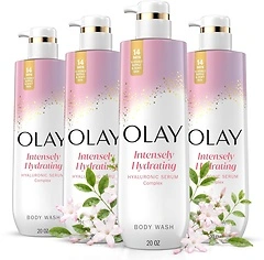 Olay Body Wash for Women, Hydrating Hyaluronic Acid, 20 fl oz, Pack of 4
