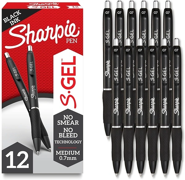 Sharpie S-Gel Gel Pens, Medium Point, Black Ink, 12 Count