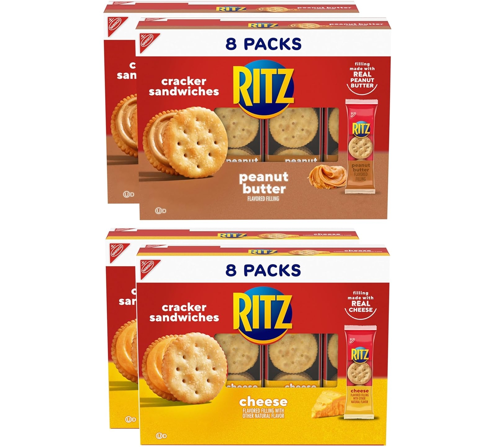 RITZ Peanut Butter & Cheese Sandwich Cracker Variety Pack, 32 Snack Packs