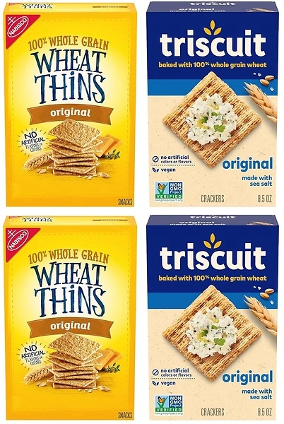 Triscuit Original Whole Grain Wheat Crackers and Wheat Thins Variety Pack, 4 Boxes