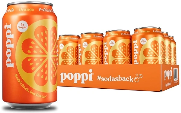 Poppi Sparkling Prebiotic Soda with Apple Cider Vinegar, Orange, 12 oz, 12 Pack