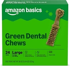 Amazon Brand - Wag Dental Chews, Green Dental Brush for Dogs, Large, 24 Count
