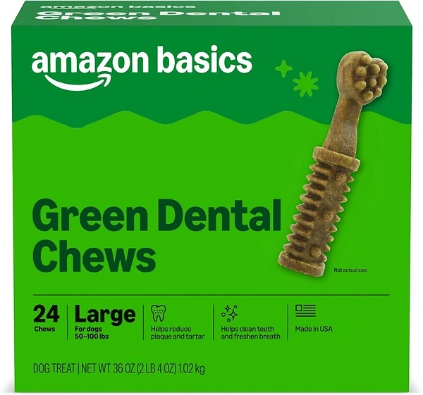 Amazon Brand - Wag Dental Chews, Green Dental Brush for Dogs, Large, 24 Count
