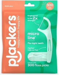 Plackers Micro Line Dental Floss Picks, Fold-Out FlipPick, Fresh Mint, 300 Count
