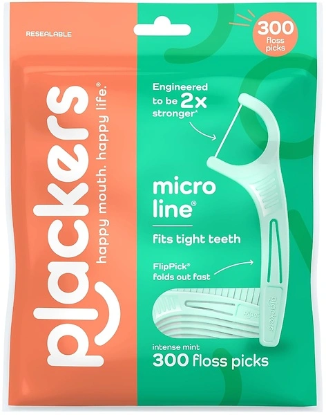 Plackers Micro Line Dental Floss Picks, Fold-Out FlipPick, Fresh Mint, 300 Count