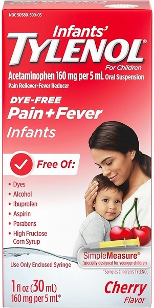 Infants' Tylenol Oral Suspension Liquid Medicine, Dye-Free Cherry, 1 fl. oz
