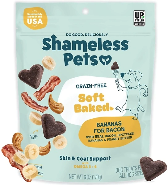 Shameless Pets Soft-Baked Dog Treats, Bananas for Bacon, Omega 3 & 6, 1-Pack