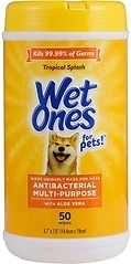 Wet Ones Antibacterial Dog Wipes, Multi - Purpose Grooming, Tropical Splash, 50 Count