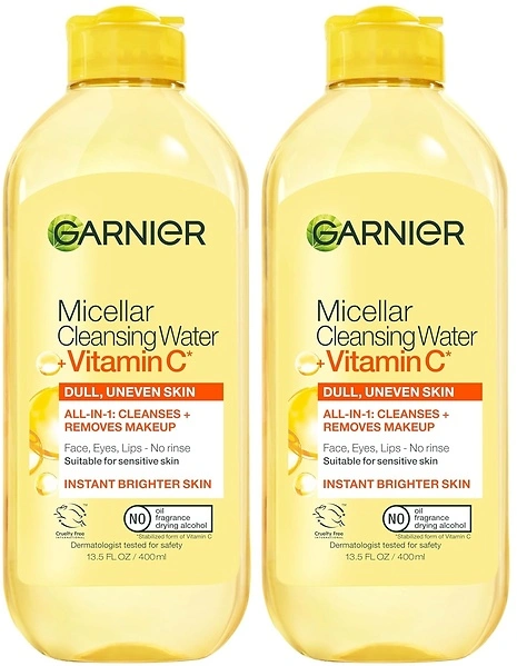 Garnier Micellar Water with Vitamin C, Facial Cleanser & Makeup Remover, 2 Count