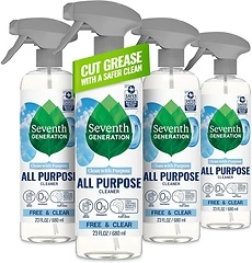 Seventh Generation All Purpose Cleaner, Biodegradable, Free & Clear, 23 oz, 4 Pack