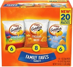 Goldfish Family Faves Crackers, Cheddar, Colors and Baby, 20-Ct Variety Pack