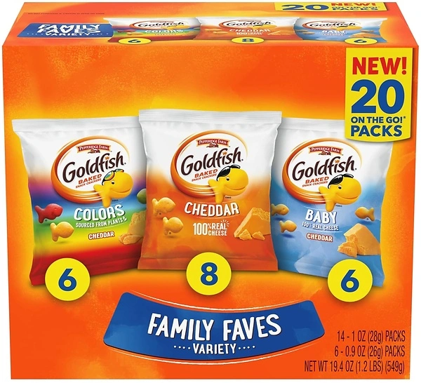 Goldfish Family Faves Crackers, Cheddar, Colors and Baby, 20-Ct Variety Pack