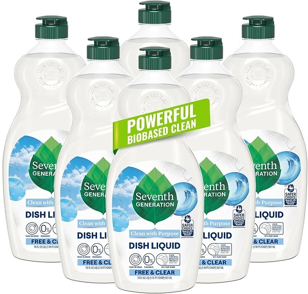 Seventh Generation Dish Liquid Soap Free & Clear, 19 oz, 6 Count