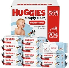 Huggies Simply Clean Fragrance-Free Baby Wipes, 11 Flip-Top Packs (704 Wipes)