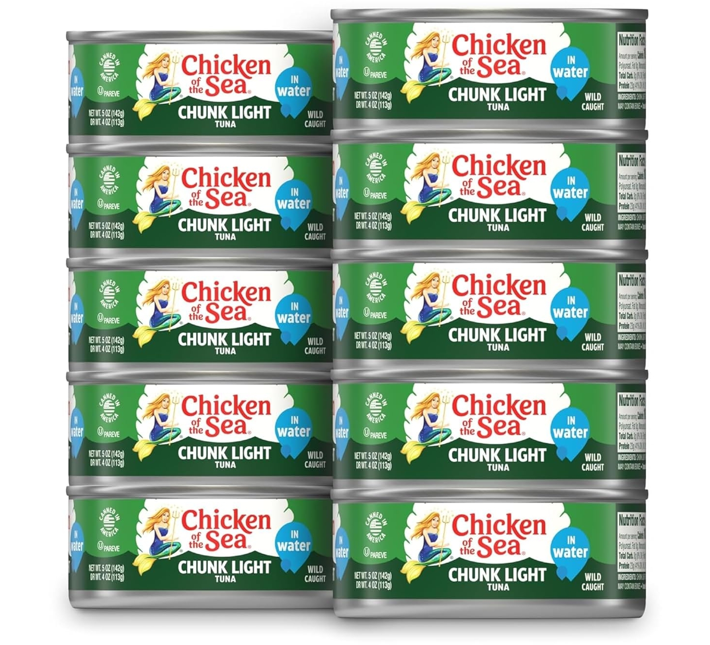 Chicken of the Sea Chunk Light Tuna in Water, 5 oz Cans, Pack of 10