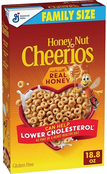 Honey Nut Cheerios Cereal, Happy Heart Shapes, Heart Healthy, Family Size, 18.8 oz